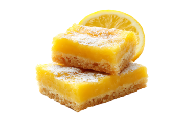 freshly baked lemon bars isolated on transparent background