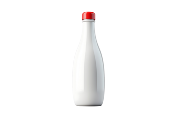 Full bottle of milk with red top isolated on transparent background
