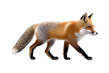 Fototapeta premium furry red fox walking isolated on transparent background.