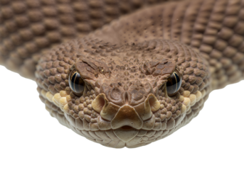 Close-up Extreme Macro Shot of a Rattlesnake's Head Against a White Background