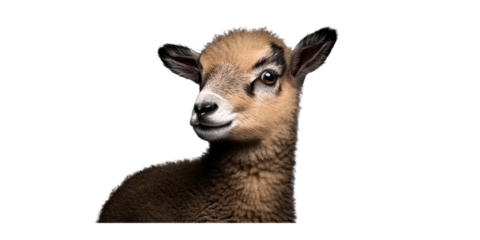 Young goat looking sideways with detailed fur texture on transparent background