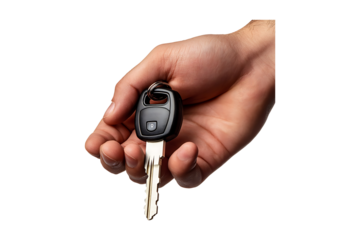 Hand Holding Car Key isolated on transparent background