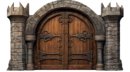 Old Wooden Door isolated on White Background
