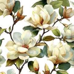 A detailed, close-up floral pattern of magnolia blossoms