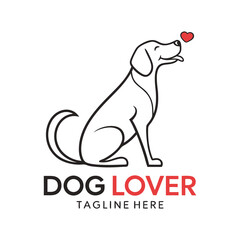 Adorable Dog Lover Logo with Red Heart, a Pet Friendship and Care Vector Illustration