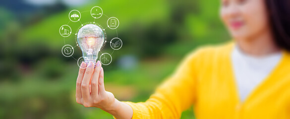 light bulb against nature, icons
