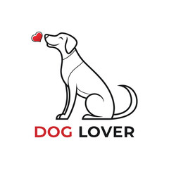Adorable Dog Lover Logo with Red Heart, a Pet Friendship and Care Vector Illustration