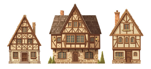 Three vintage-style half-timbered houses
