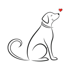 Adorable Dog Lover Logo with Red Heart, a Pet Friendship and Care Vector Illustration