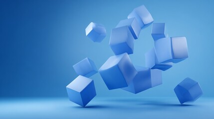 Obraz premium Blue cubes floating, forming loose circle, soft light, airy backdrop