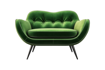 Modern green sofa isolated on transparent background