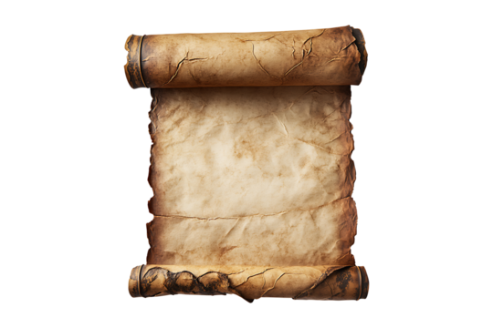 Old mediaeval paper sheet parchment scroll isolated on transparent background
