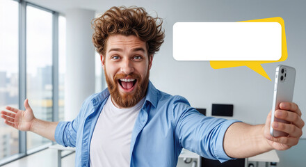 An excited man holing a mobile