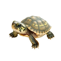 Fototapeta premium A detailed close up of a small turtle with intricate shell patterns isolated on transparent background