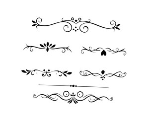 text dividers doodle set. Wedding decorative elements. Divider ornament, borders, floral, vintage line separators. Hand drawn vector illustration isolated on white background. Set page dividers.