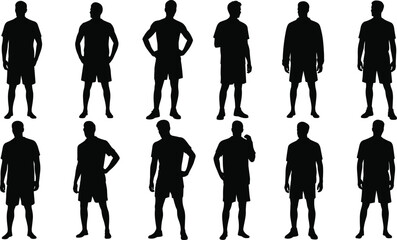 Silhouettes of Men in Different Casual Standing Poses, Vector Design for Fashion, Fitness, Concept Art, and Character Illustration