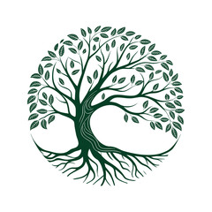 Tree of Life Logo .Circle Tree with Roots
Nature and Growth Symbol
Rooted Tree Icon
Sustainable Life Emblem