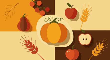 Harvest festival celebration autumn season graphic design cozy environment bird's eye view seasonal vibes. Vector illustration
