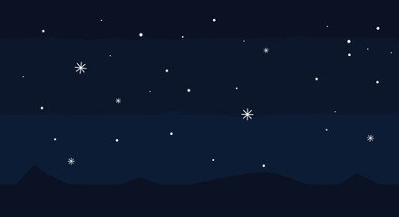 Starry night sky with twinkling stars over mountain landscape digital art tranquil environment aerial view cosmic wonder. Vector illustration