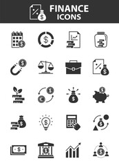 Set of finance icons, money, business