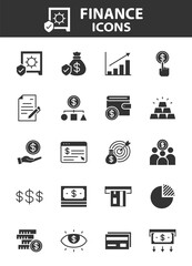 Set of finance icons, money, business