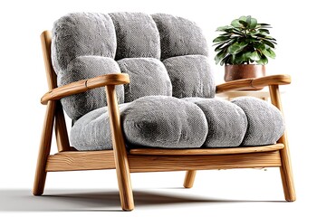 Minimalist scandinavian armchair with grey cushion high resolution image