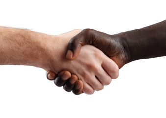 Diverse hands clasped in a handshake