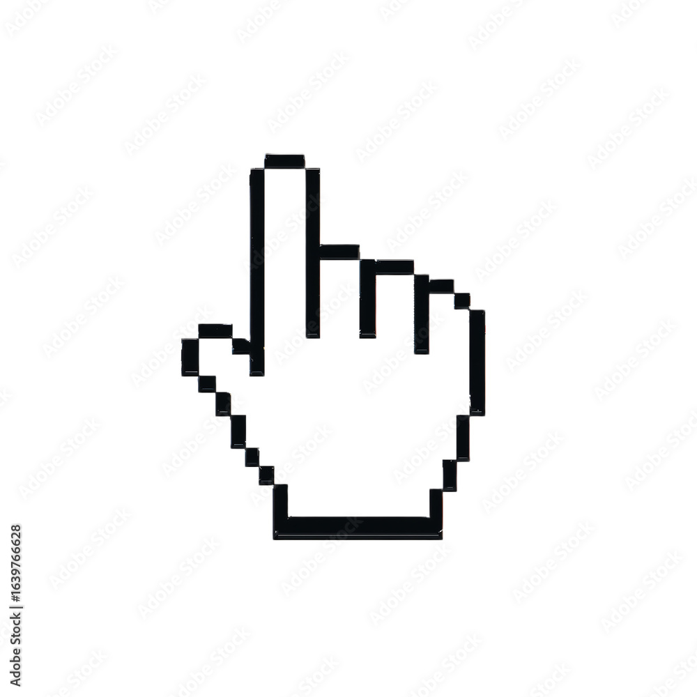Poster pixelated hand cursor icon pointing upwards, representing selection and clicking.
