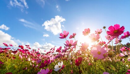 Fototapeta premium 快晴の青空の下のコスモスの花