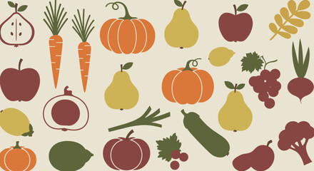 Vibrant harvest festival display featuring colorful fruits and vegetables natural setting illustration creative perspective. Vector illustration