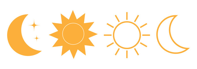 Fototapeta premium A set of six simple, black and white icons representing the day and night.