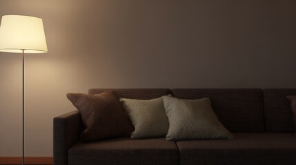 A contemporary sofa with textured pillows in a minimalist living space, creating a cozy and inviting atmosphere.
