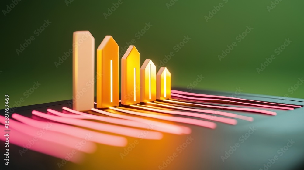 Poster colorful data visualization with glowing bar graphs