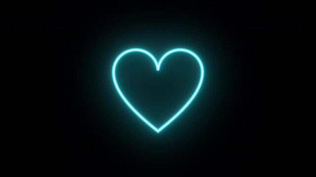 Neon heart icon animation, color flicker. Glowing neon love icon, looped color blink animation. Romantic heart, love symbol, passion felling, fondness and romance. 3 colors