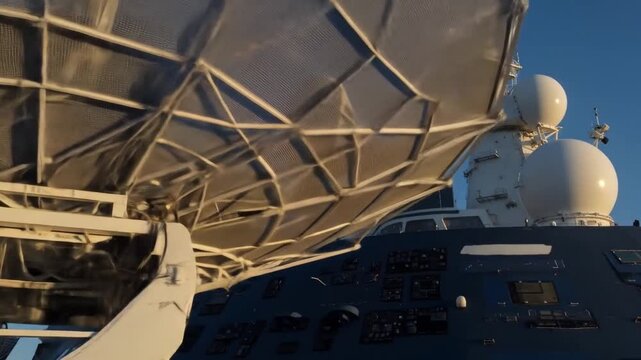 Close-up view of a massive satellite dish structure used for astronomical space observation