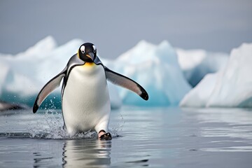 Adelie penguin (Pygoscelis adeliae), returning from the sea, Antarctica, Polar Regions