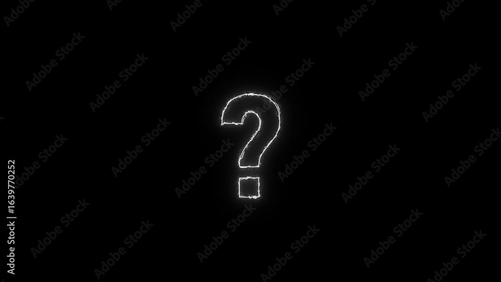 Poster a glowing question mark symbol stands as an icon of a business concept on a stark black background, 