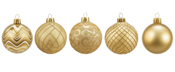 Christmas balls hanging with a string, Christmas shiny baubles ornaments on transparent background, cutout