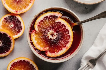 Overhead view of blood orange creme brulee