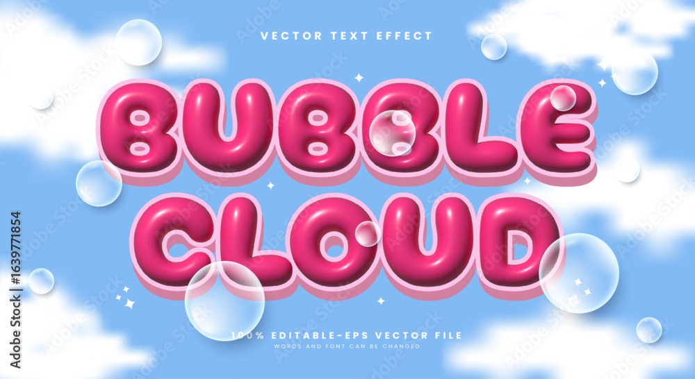 Poster bubble cloud 3d inflated style editable text effect template suitable for cloud theme