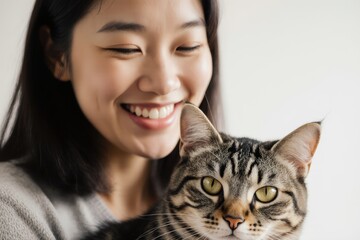 Portrait of happy woman with cat