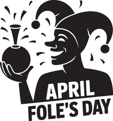 Silhouette of April Fool's Day Jester with Joke Prop on Transparent Background Vector