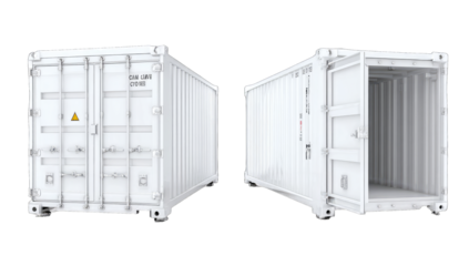 White shipping container, open and closed views (1)