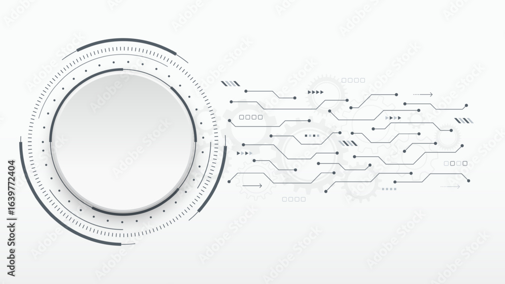 Poster abstract circuit board with electronic elements. circuit board with hud frame, connected lines and d