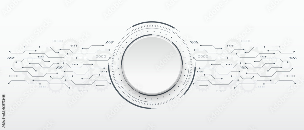 Poster abstract circuit board with electronic elements. circuit board with hud frame, connected lines and d