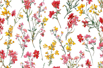 Botanical floral pattern, vibrant wildflowers on black
