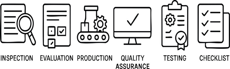 Fototapeta premium Icons depicting quality control steps inspection evaluation production and assurance testing