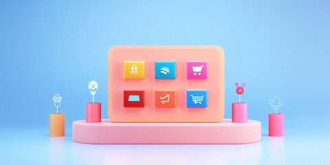 Fototapeta premium Colorful Digital Icons on a Display with Bright Background