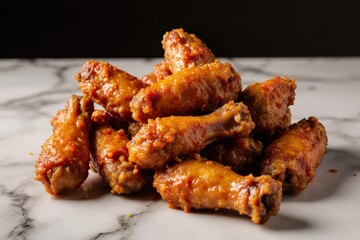 Buffalo chicken wing appetizer on marble surface