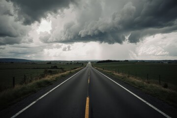 Sweden, Sodermanland, Stora Malm, Storm clouds over country road